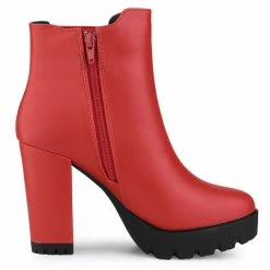 Allegra K Women's Round Toe Zipper Block Heel Platform Ankle Boots
