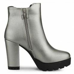 Allegra K Women's Round Toe Zipper Block Heel Platform Ankle Boots
