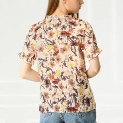 Allegra K Women's Floral Ruffled Short Sleeve Tops Ruffle Neck Casual Blouses 60 Allegra K Women's Floral Ruffled Short Sleeve Tops Ruffle Neck Casual Blouses