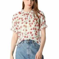 Allegra K Women's Floral Ruffled Short Sleeve Tops Ruffle Neck Casual Blouses 50 Allegra K Women's Floral Ruffled Short Sleeve Tops Ruffle Neck Casual Blouses