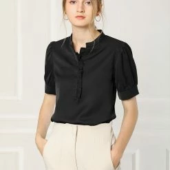 Allegra K Women's Work Office Top Blouse Ruffled Puff Sleeve Shirt 54 Allegra K Women's Work Office Top Blouse Ruffled Puff Sleeve Shirt