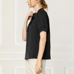 Allegra K Women's Work Office Top Blouse Ruffled Puff Sleeve Shirt 55 Allegra K Women's Work Office Top Blouse Ruffled Puff Sleeve Shirt