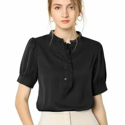 Allegra K Women's Work Office Top Blouse Ruffled Puff Sleeve Shirt 52 Allegra K Women's Work Office Top Blouse Ruffled Puff Sleeve Shirt