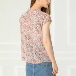 Allegra K Women's Floral Printed Ruffles Cap Sleeve Chiffon Blouse Top