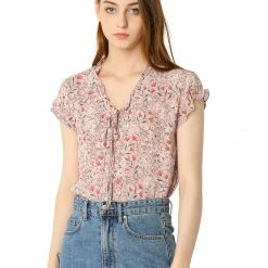 Allegra K Women's Floral Printed Ruffles Cap Sleeve Chiffon Blouse Top