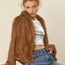 Allegra K Faux Fur Cropped Teddy Jacket Women 67 Allegra K Faux Fur Cropped Teddy Jacket Women