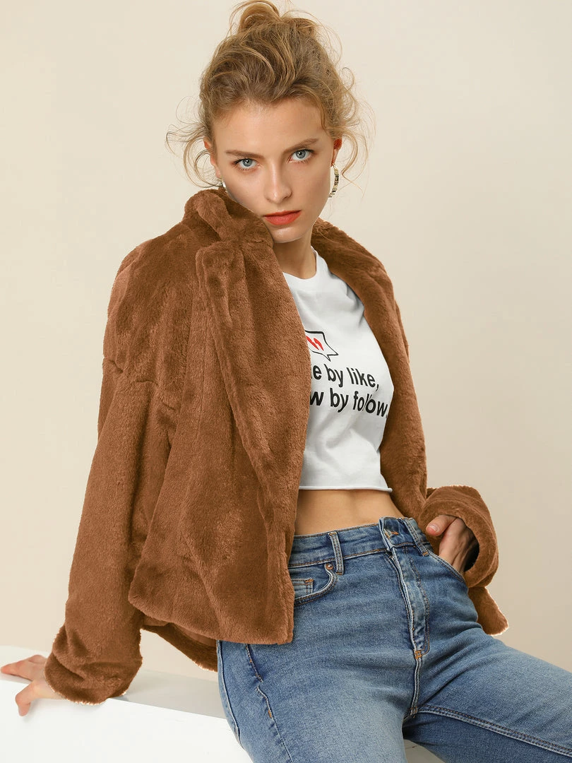 Allegra K Faux Fur Cropped Teddy Jacket Women 7 Allegra K Faux Fur Cropped Teddy Jacket Women