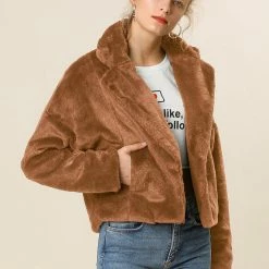 Allegra K Faux Fur Cropped Teddy Jacket Women 68 Allegra K Faux Fur Cropped Teddy Jacket Women