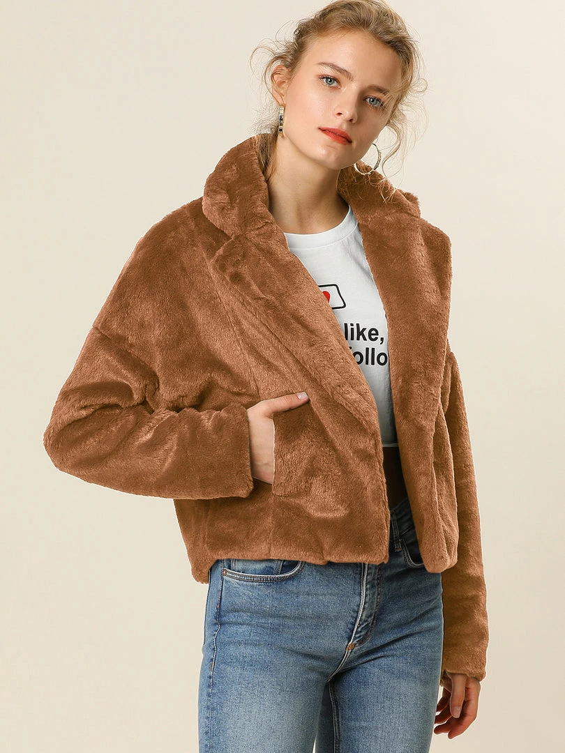 Allegra K Faux Fur Cropped Teddy Jacket Women 8 Allegra K Faux Fur Cropped Teddy Jacket Women