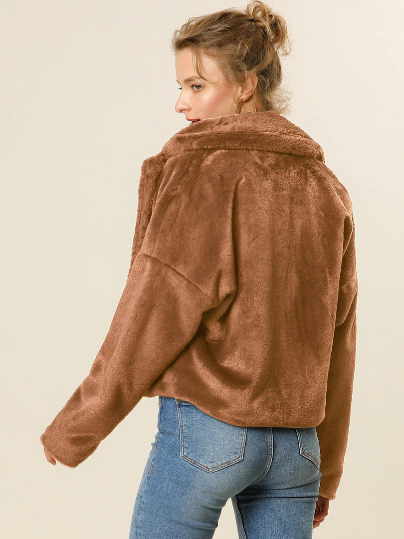 Allegra K Faux Fur Cropped Teddy Jacket Women 9 Allegra K Faux Fur Cropped Teddy Jacket Women