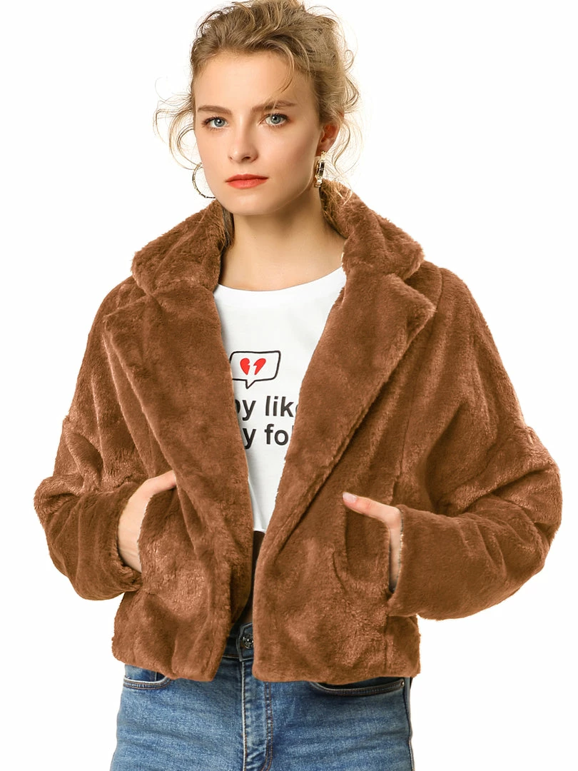 Allegra K Faux Fur Cropped Teddy Jacket Women 5 Allegra K Faux Fur Cropped Teddy Jacket Women