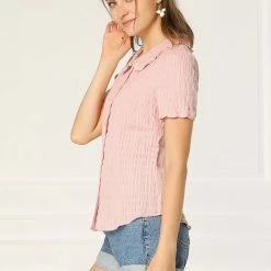 Allegra K Women's Sweet Peter Pan Collar Button Down Soft Shirt Blouse