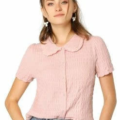 Allegra K Women's Sweet Peter Pan Collar Button Down Soft Shirt Blouse