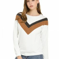 Allegra K Women's Chevron Pattern Long Sleeve Crew Neck Casual Pullover Sweatshirt