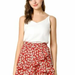 Allegra K Women's Ditsy Floral Faux Wrap Ruffle Hem A-Line Mini Skirt