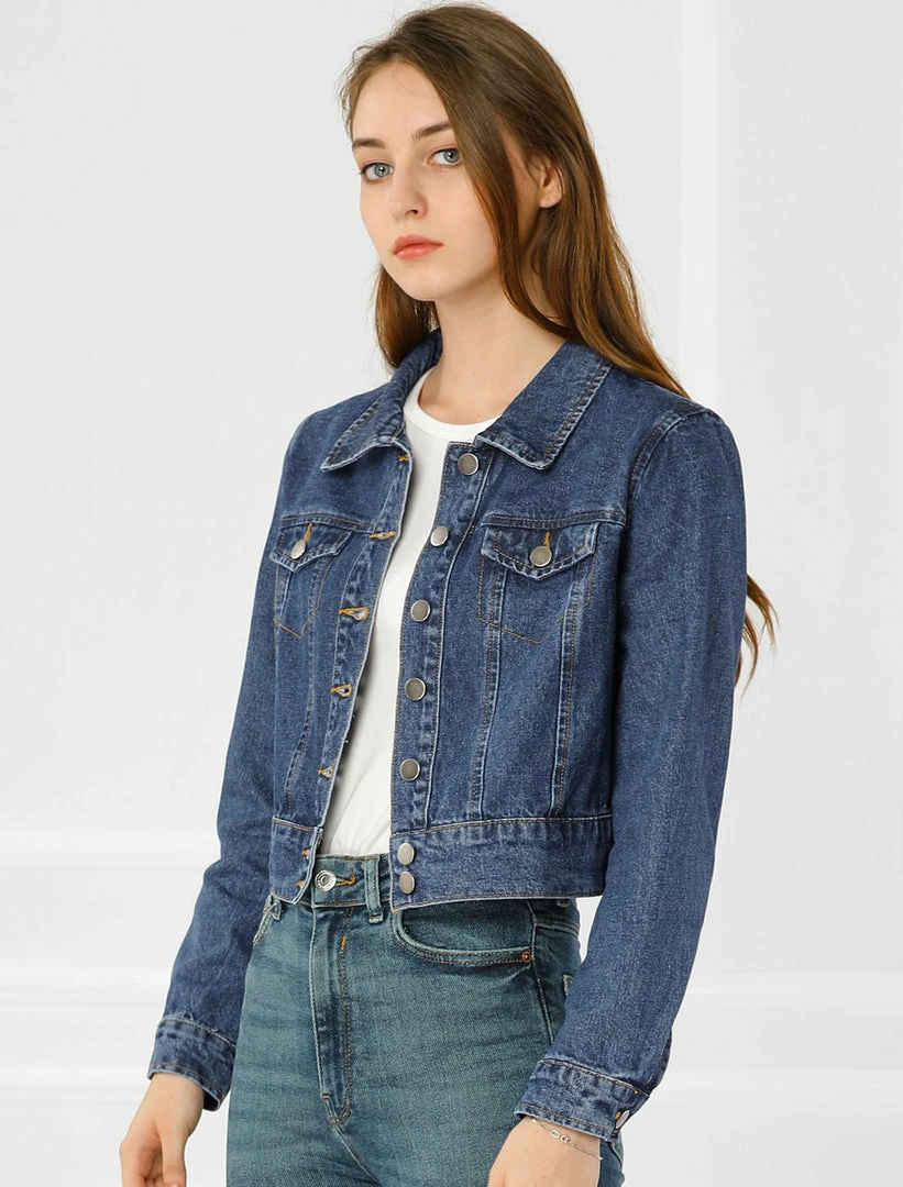 Allegra K Women's Casual Crop Button Down Basic Washed Jean Denim Jacket 11 Allegra K Women's Casual Crop Button Down Basic Washed Jean Denim Jacket