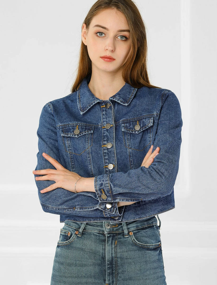 Allegra K Women's Casual Crop Button Down Basic Washed Jean Denim Jacket 12 Allegra K Women's Casual Crop Button Down Basic Washed Jean Denim Jacket