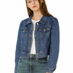 Allegra K Women's Casual Crop Button Down Basic Washed Jean Denim Jacket 22 Allegra K Women's Casual Crop Button Down Basic Washed Jean Denim Jacket