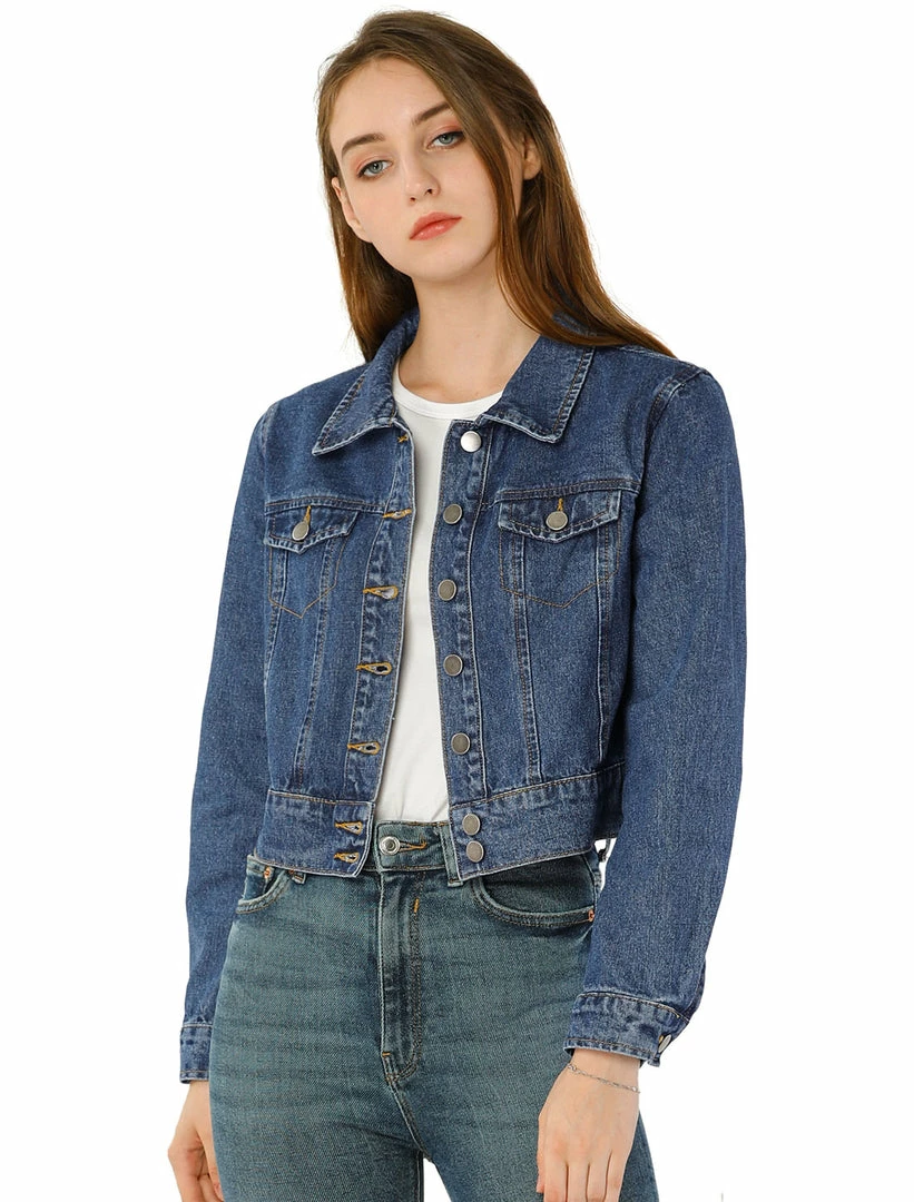 Allegra K Women's Casual Crop Button Down Basic Washed Jean Denim Jacket 10 Allegra K Women's Casual Crop Button Down Basic Washed Jean Denim Jacket
