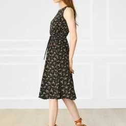 Allegra K Women's Printed Split Neck Drawstring Waist Sleeveless A-Line Dress 99 Allegra K Women's Printed Split Neck Drawstring Waist Sleeveless A-Line Dress