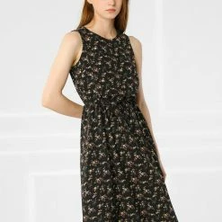 Allegra K Women's Printed Split Neck Drawstring Waist Sleeveless A-Line Dress 101 Allegra K Women's Printed Split Neck Drawstring Waist Sleeveless A-Line Dress