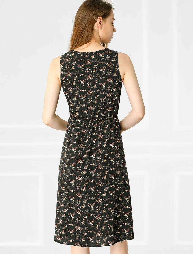 Allegra K Women's Printed Split Neck Drawstring Waist Sleeveless A-Line Dress 49 Allegra K Women's Printed Split Neck Drawstring Waist Sleeveless A-Line Dress