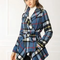 Allegra K Wide Lapel Plaid Fall Wrap Coat Women 58 Allegra K Wide Lapel Plaid Fall Wrap Coat Women