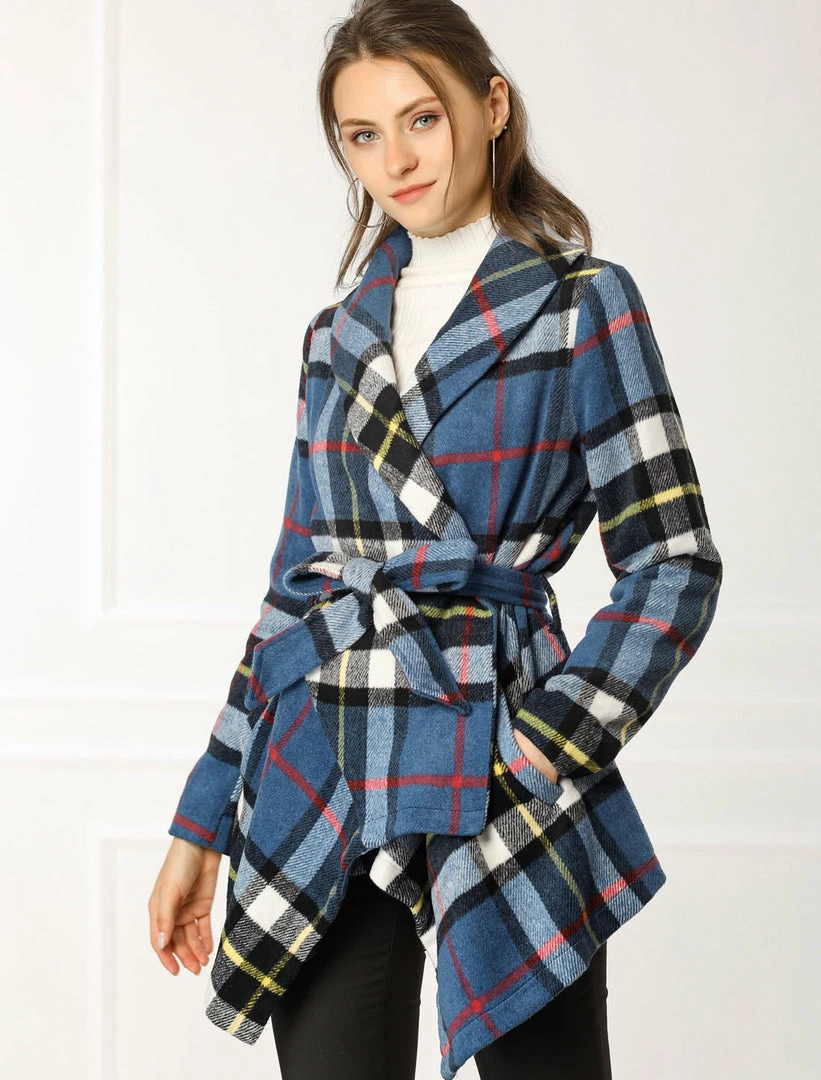 Allegra K Wide Lapel Plaid Fall Wrap Coat Women 16 Allegra K Wide Lapel Plaid Fall Wrap Coat Women