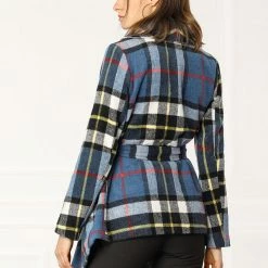 Allegra K Wide Lapel Plaid Fall Wrap Coat Women 59 Allegra K Wide Lapel Plaid Fall Wrap Coat Women