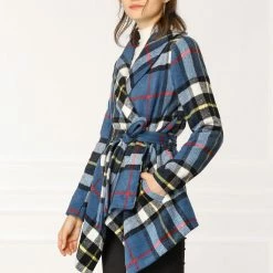 Allegra K Wide Lapel Plaid Fall Wrap Coat Women 60 Allegra K Wide Lapel Plaid Fall Wrap Coat Women