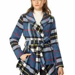 Allegra K Wide Lapel Plaid Fall Wrap Coat Women 57 Allegra K Wide Lapel Plaid Fall Wrap Coat Women