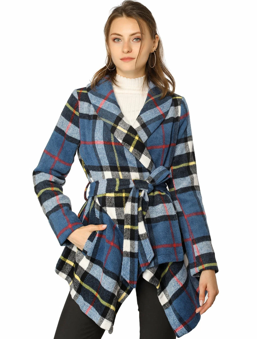 Allegra K Wide Lapel Plaid Fall Wrap Coat Women 15 Allegra K Wide Lapel Plaid Fall Wrap Coat Women