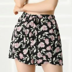 Allegra K Women's Casual Elastic Waist Summer Beach Floral Shorts