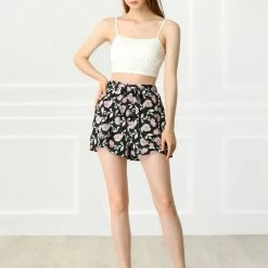 Allegra K Women's Casual Elastic Waist Summer Beach Floral Shorts
