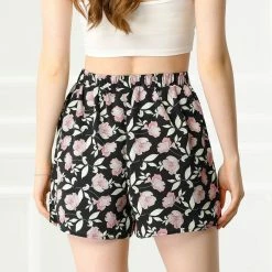 Allegra K Women's Casual Elastic Waist Summer Beach Floral Shorts