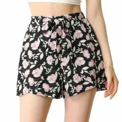 Allegra K Women's Casual Elastic Waist Summer Beach Floral Shorts