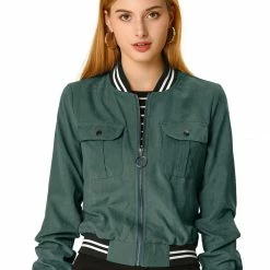Allegra K Contrast Rib Bomber Jacket With Flap Pocket Women 35 Allegra K Contrast Rib Bomber Jacket With Flap Pocket Women