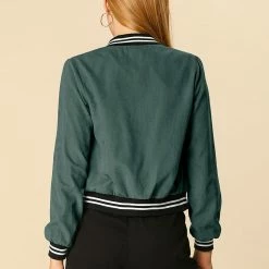 Allegra K Contrast Rib Bomber Jacket With Flap Pocket Women 38 Allegra K Contrast Rib Bomber Jacket With Flap Pocket Women