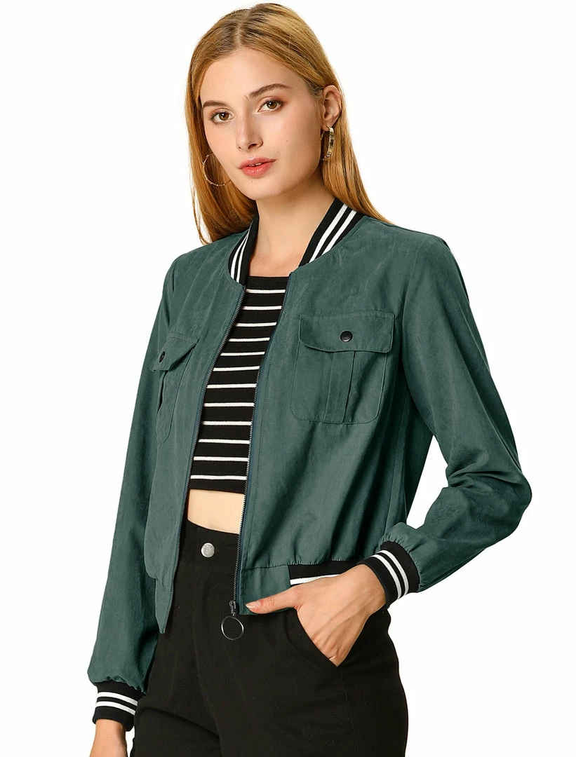 Allegra K Contrast Rib Bomber Jacket With Flap Pocket Women 16 Allegra K Contrast Rib Bomber Jacket With Flap Pocket Women