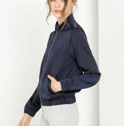 Allegra K Women's Ligheweight Stand Collar Pockets Full Zip Jacket