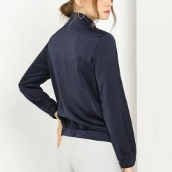 Allegra K Women's Ligheweight Stand Collar Pockets Full Zip Jacket