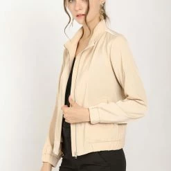 Allegra K Women's Ligheweight Stand Collar Pockets Full Zip Jacket