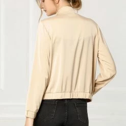 Allegra K Women's Ligheweight Stand Collar Pockets Full Zip Jacket