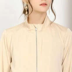 Allegra K Women's Ligheweight Stand Collar Pockets Full Zip Jacket