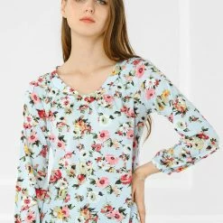 Women Allegra K 3/4 Sleeve V Neck Floral Blouse 17 Women Allegra K 3/4 Sleeve V Neck Floral Blouse