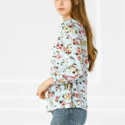 Women Allegra K 3/4 Sleeve V Neck Floral Blouse 19 Women Allegra K 3/4 Sleeve V Neck Floral Blouse
