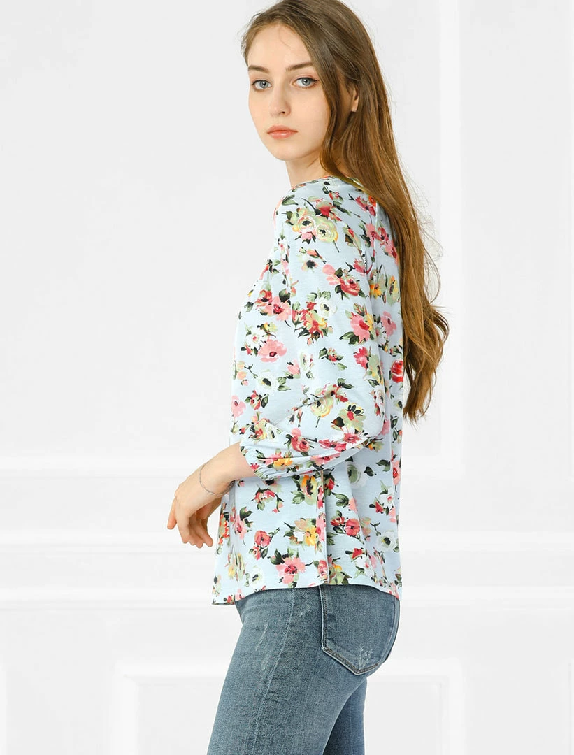 Women Allegra K 3/4 Sleeve V Neck Floral Blouse 7 Women Allegra K 3/4 Sleeve V Neck Floral Blouse