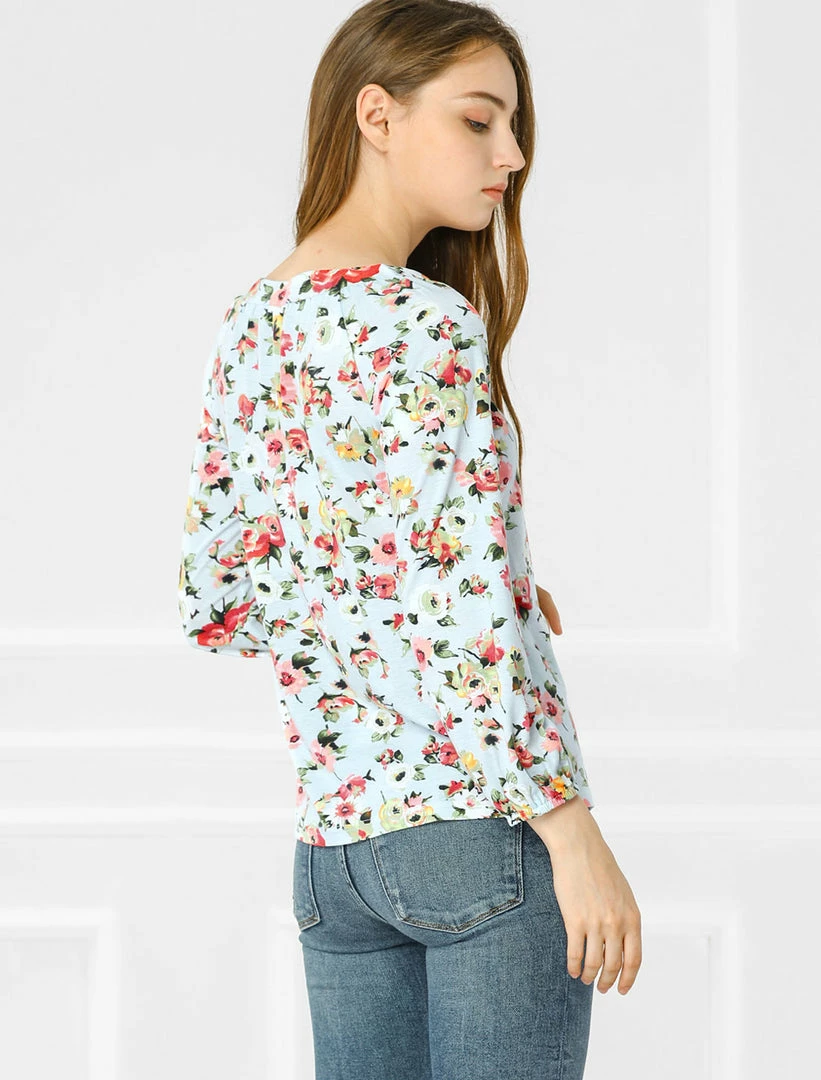 Women Allegra K 3/4 Sleeve V Neck Floral Blouse 8 Women Allegra K 3/4 Sleeve V Neck Floral Blouse