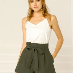 Allegra K Women’s Bow Tie High Waist Short Paper Bag Shorts 66 Allegra K Women’s Bow Tie High Waist Short Paper Bag Shorts