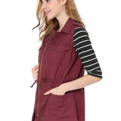 Allegra K Women Functional Pockets Drawstring Waist Cargo Vest